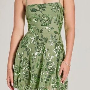 Elegant Green Floral Dress